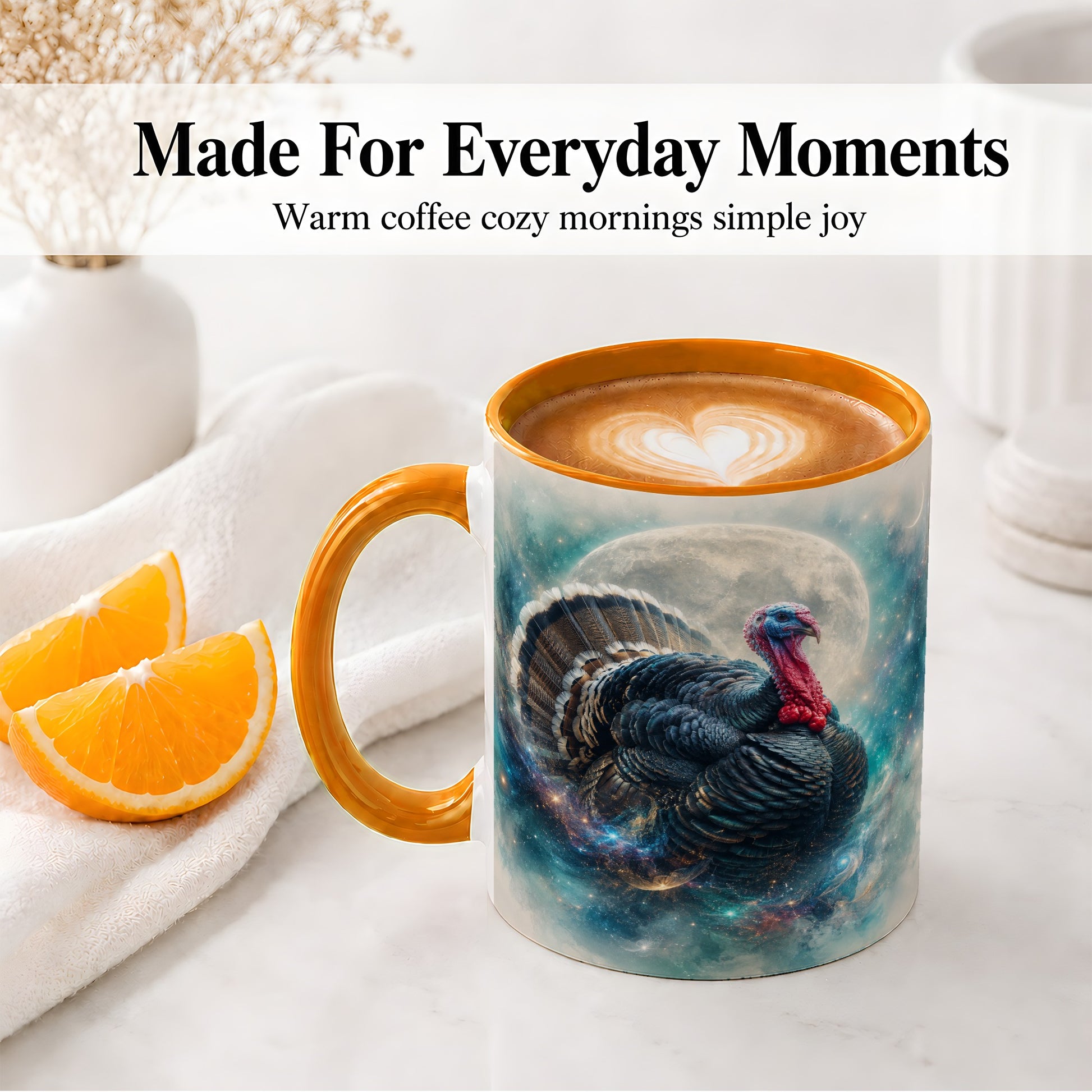 #pl[11oz|Orange] Cosmic Thanksgiving Turkey Accent Mug, Mug with Moon Galaxy Art