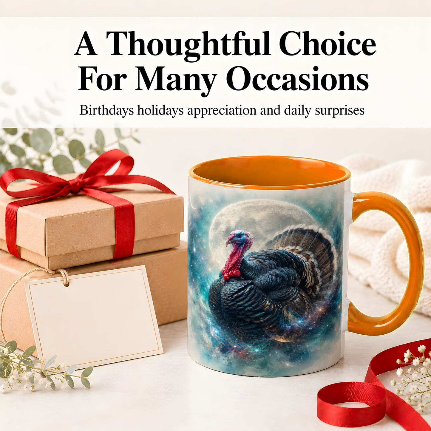 #pl[11oz|Orange] Cosmic Thanksgiving Turkey Accent Mug, Mug with Moon Galaxy Art