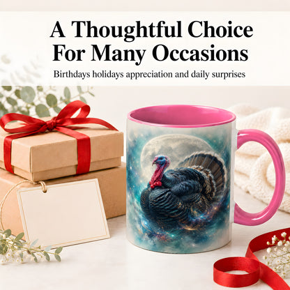 #pl[11oz|Pink] Cosmic Thanksgiving Turkey Accent Mug, Mug with Moon Galaxy Art