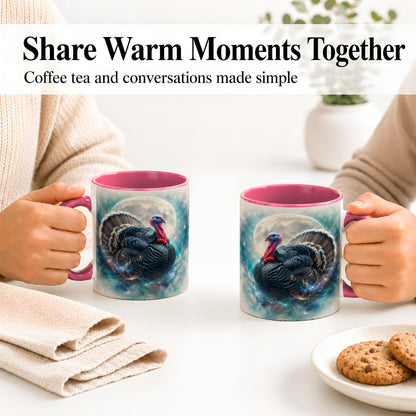 #pl[11oz|Pink] Cosmic Thanksgiving Turkey Accent Mug, Mug with Moon Galaxy Art