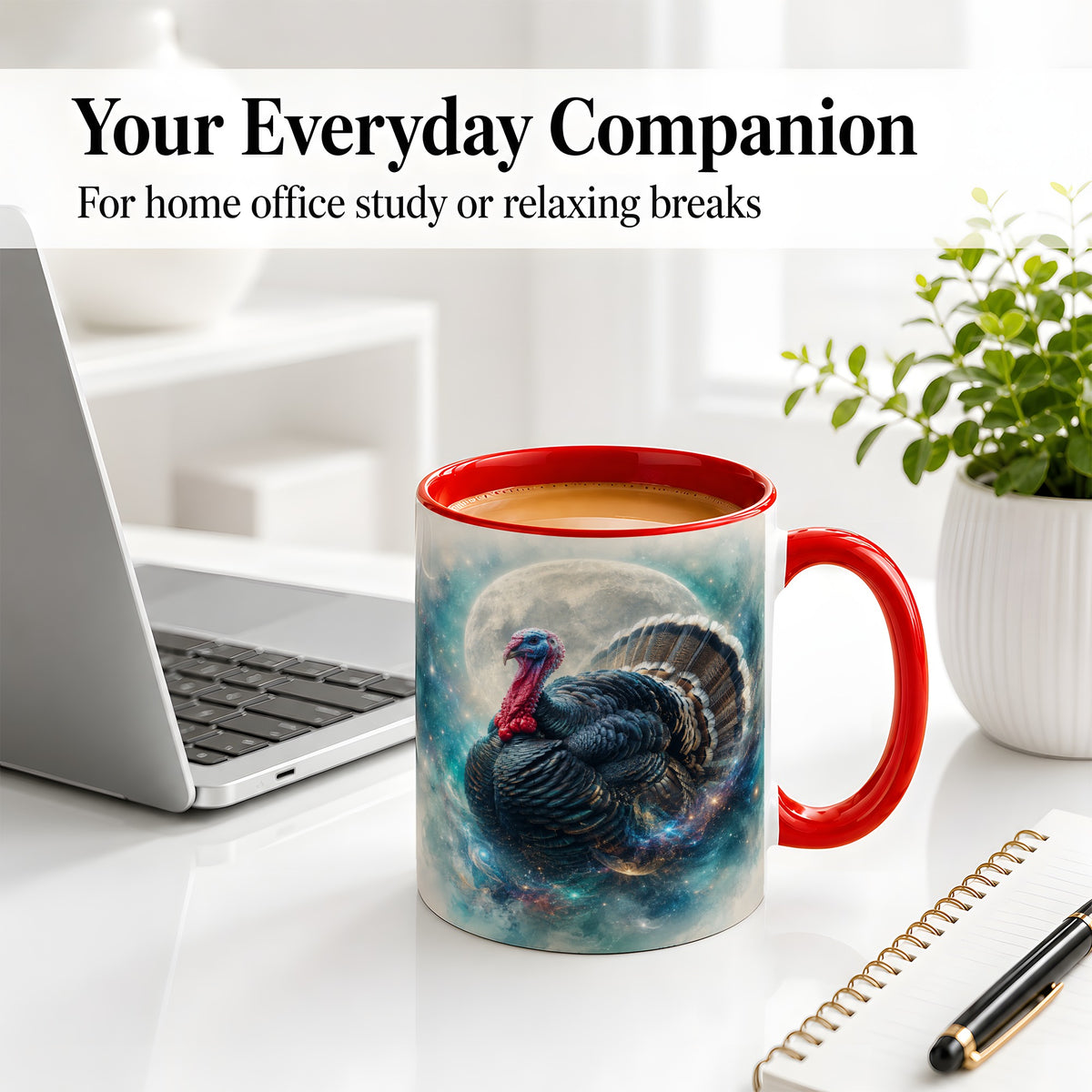 #pl[11oz|Red] Cosmic Thanksgiving Turkey Accent Mug, Mug with Moon Galaxy Art