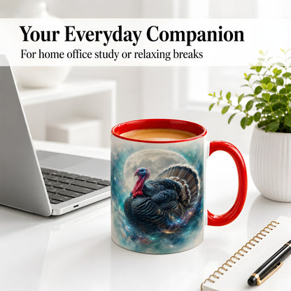 #pl[11oz|Red] Cosmic Thanksgiving Turkey Accent Mug, Mug with Moon Galaxy Art