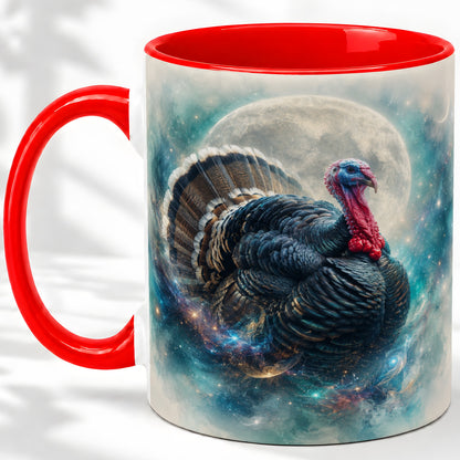 Cosmic Thanksgiving Turkey Accent Mug, Mug with Moon Galaxy Art