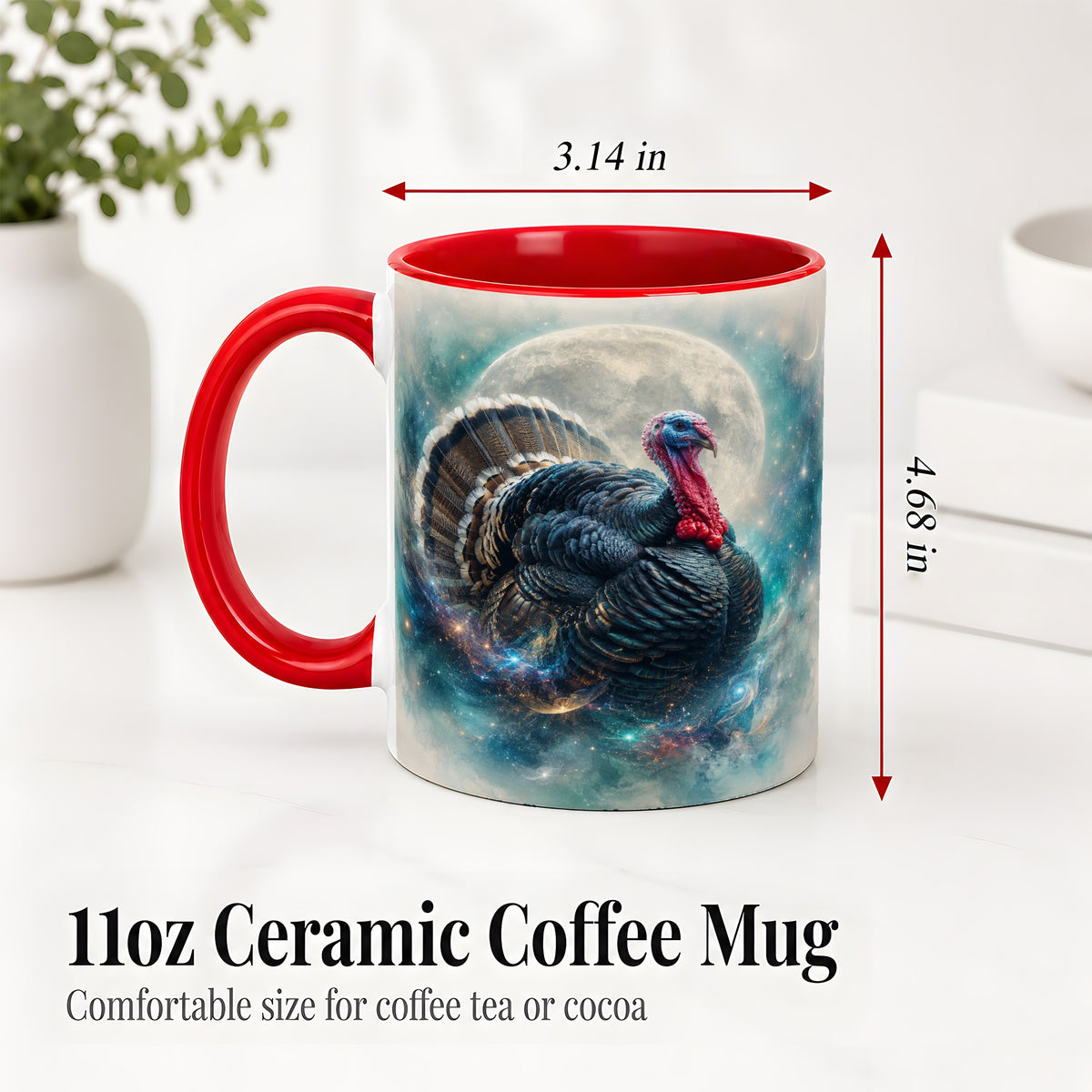 #pl[11oz|Red] Cosmic Thanksgiving Turkey Accent Mug, Mug with Moon Galaxy Art