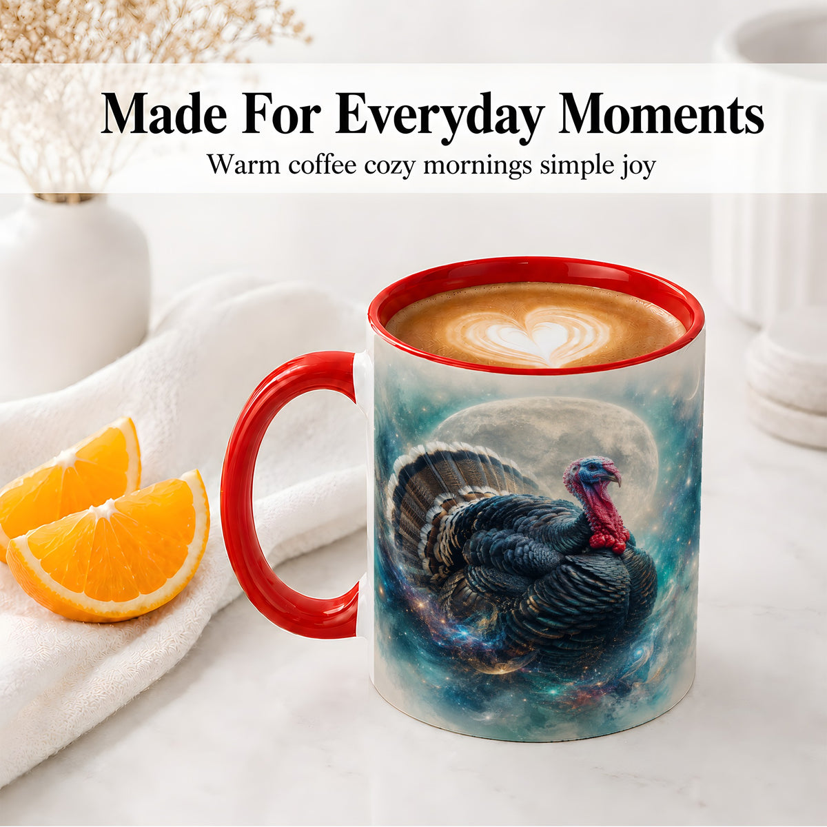 #pl[11oz|Red] Cosmic Thanksgiving Turkey Accent Mug, Mug with Moon Galaxy Art