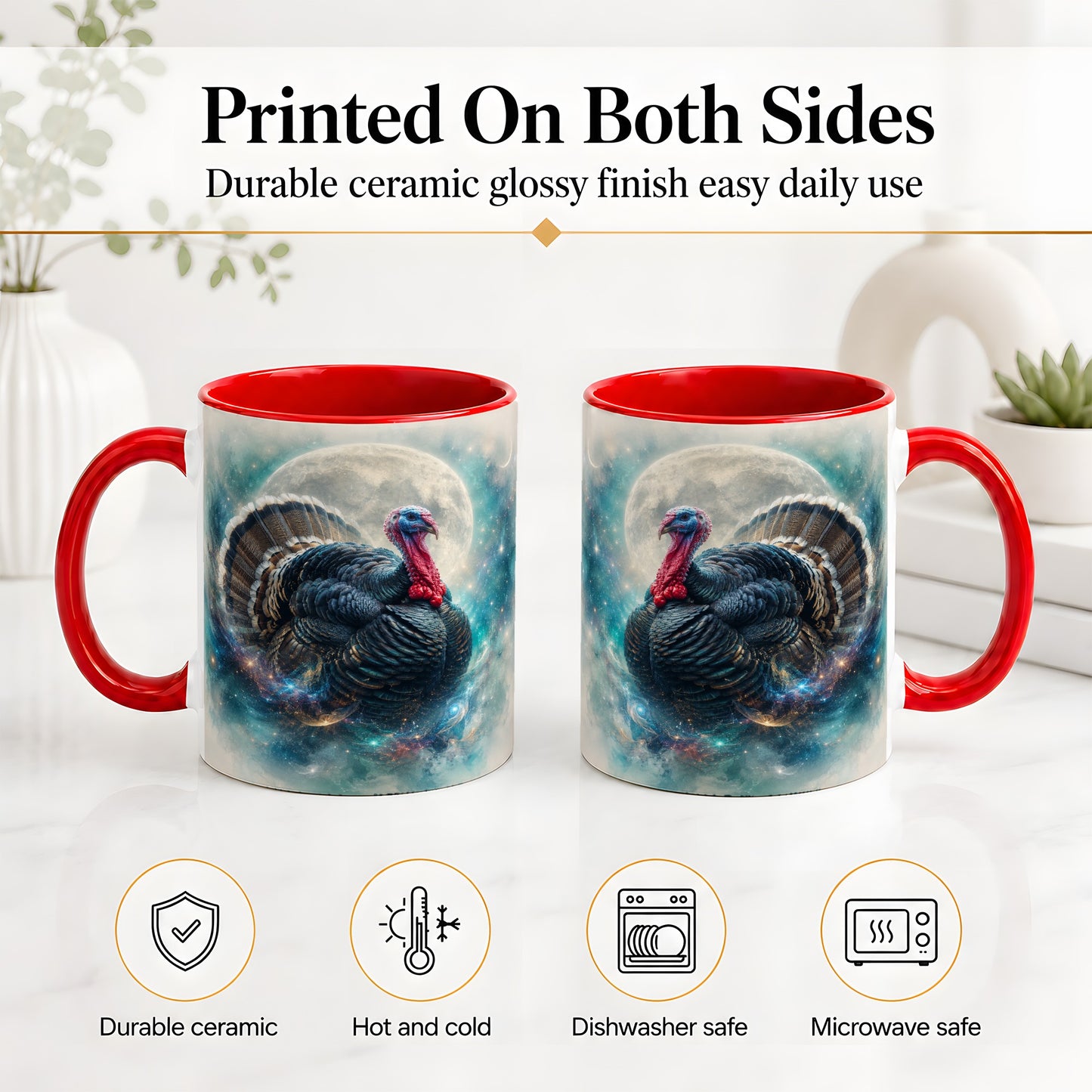 #pl[11oz|Red] Cosmic Thanksgiving Turkey Accent Mug, Mug with Moon Galaxy Art