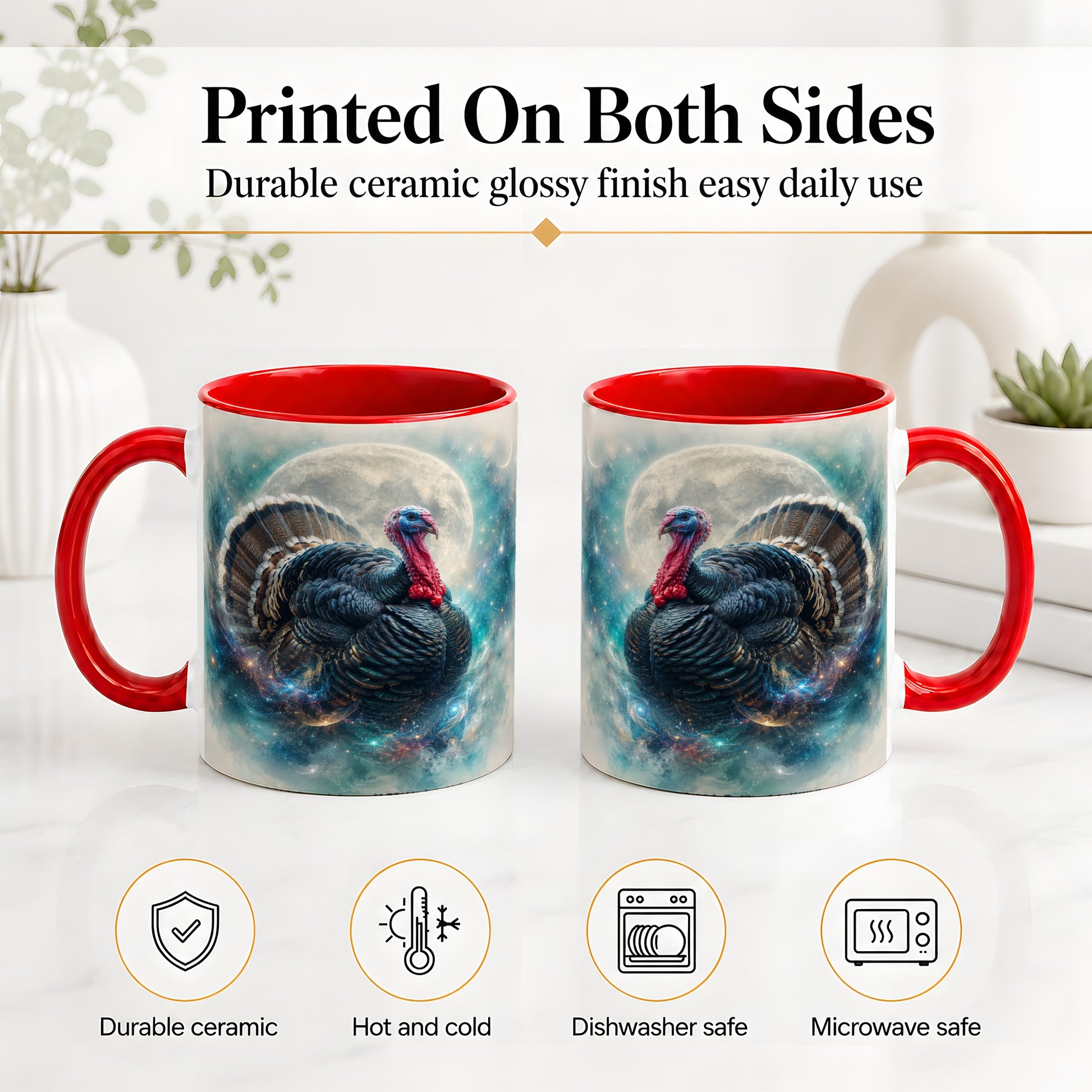 #pl[11oz|Red] Cosmic Thanksgiving Turkey Accent Mug, Mug with Moon Galaxy Art