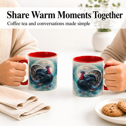 #pl[11oz|Red] Cosmic Thanksgiving Turkey Accent Mug, Mug with Moon Galaxy Art