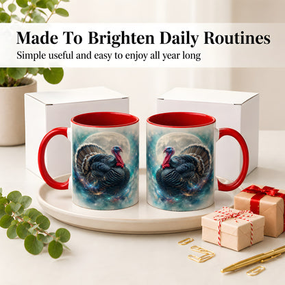 #pl[11oz|Red] Cosmic Thanksgiving Turkey Accent Mug, Mug with Moon Galaxy Art