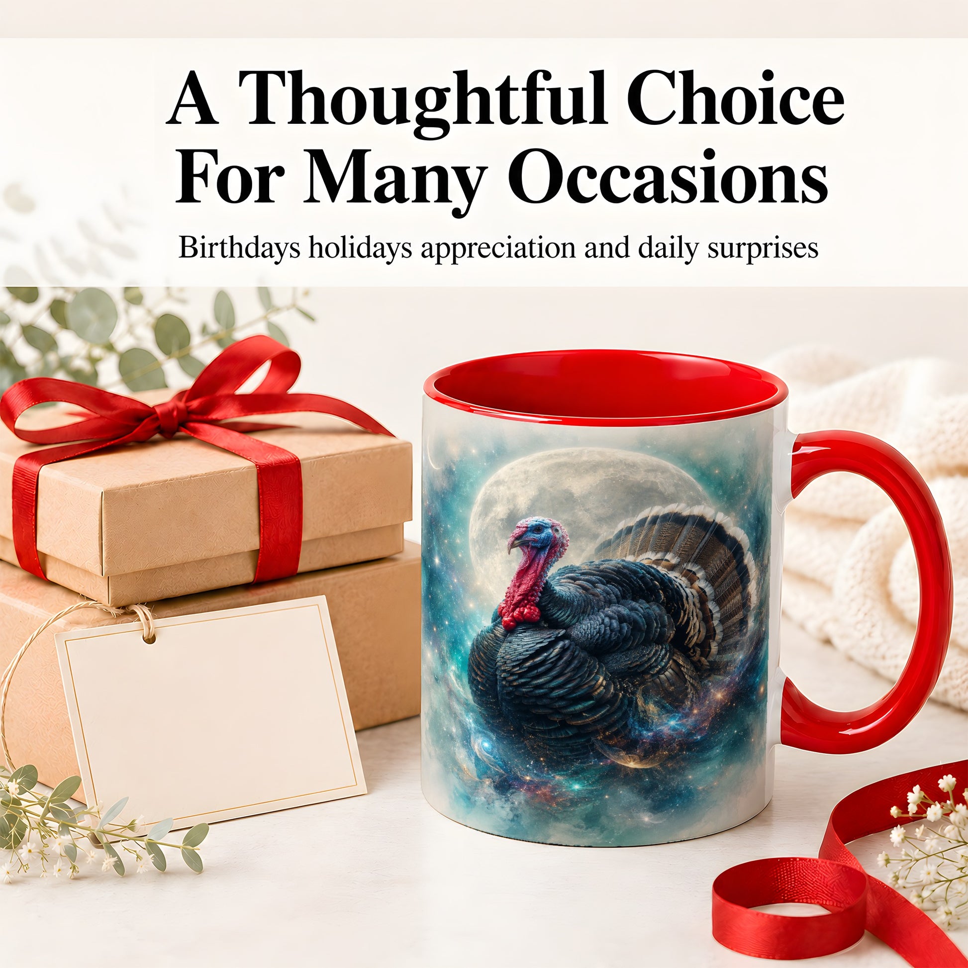 #pl[11oz|Red] Cosmic Thanksgiving Turkey Accent Mug, Mug with Moon Galaxy Art