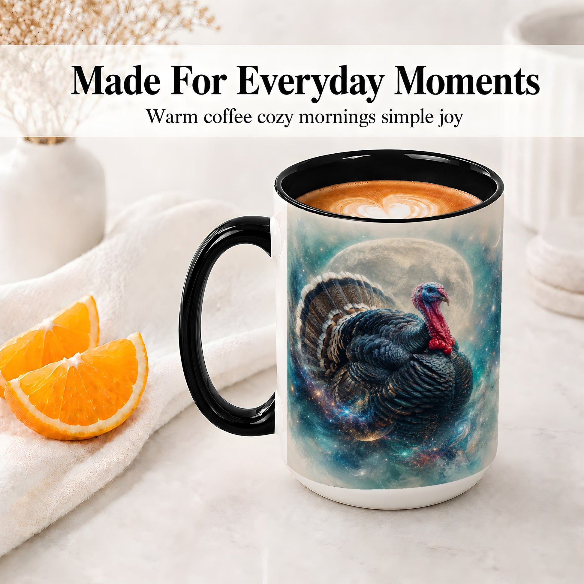 #pl[15oz|Black] Cosmic Thanksgiving Turkey Accent Mug, Mug with Moon Galaxy Art