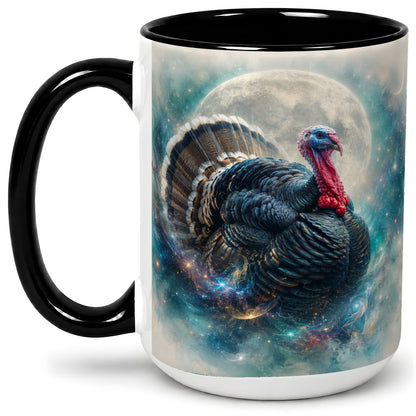 #pl[15oz|Black] Cosmic Thanksgiving Turkey Accent Mug, Mug with Moon Galaxy Art