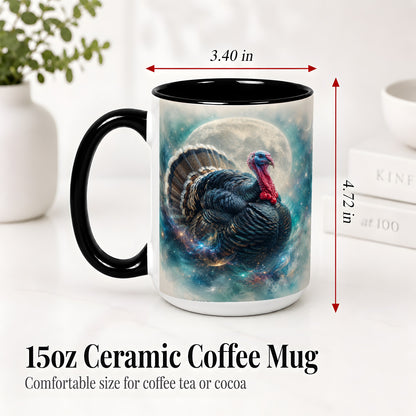 #pl[15oz|Black] Cosmic Thanksgiving Turkey Accent Mug, Mug with Moon Galaxy Art