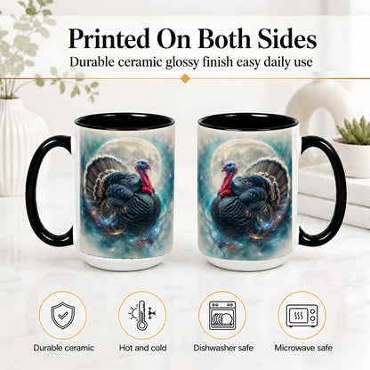 #pl[15oz|Black] Cosmic Thanksgiving Turkey Accent Mug, Mug with Moon Galaxy Art