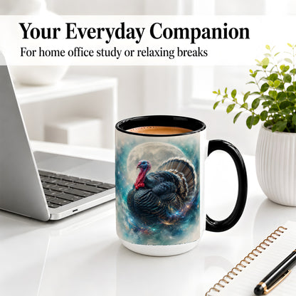 #pl[15oz|Black] Cosmic Thanksgiving Turkey Accent Mug, Mug with Moon Galaxy Art