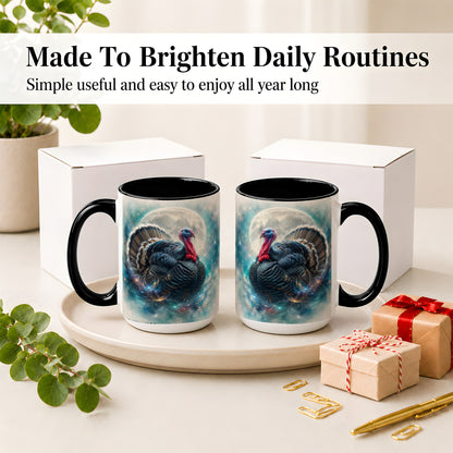 #pl[15oz|Black] Cosmic Thanksgiving Turkey Accent Mug, Mug with Moon Galaxy Art