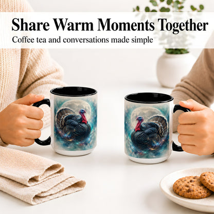 #pl[15oz|Black] Cosmic Thanksgiving Turkey Accent Mug, Mug with Moon Galaxy Art