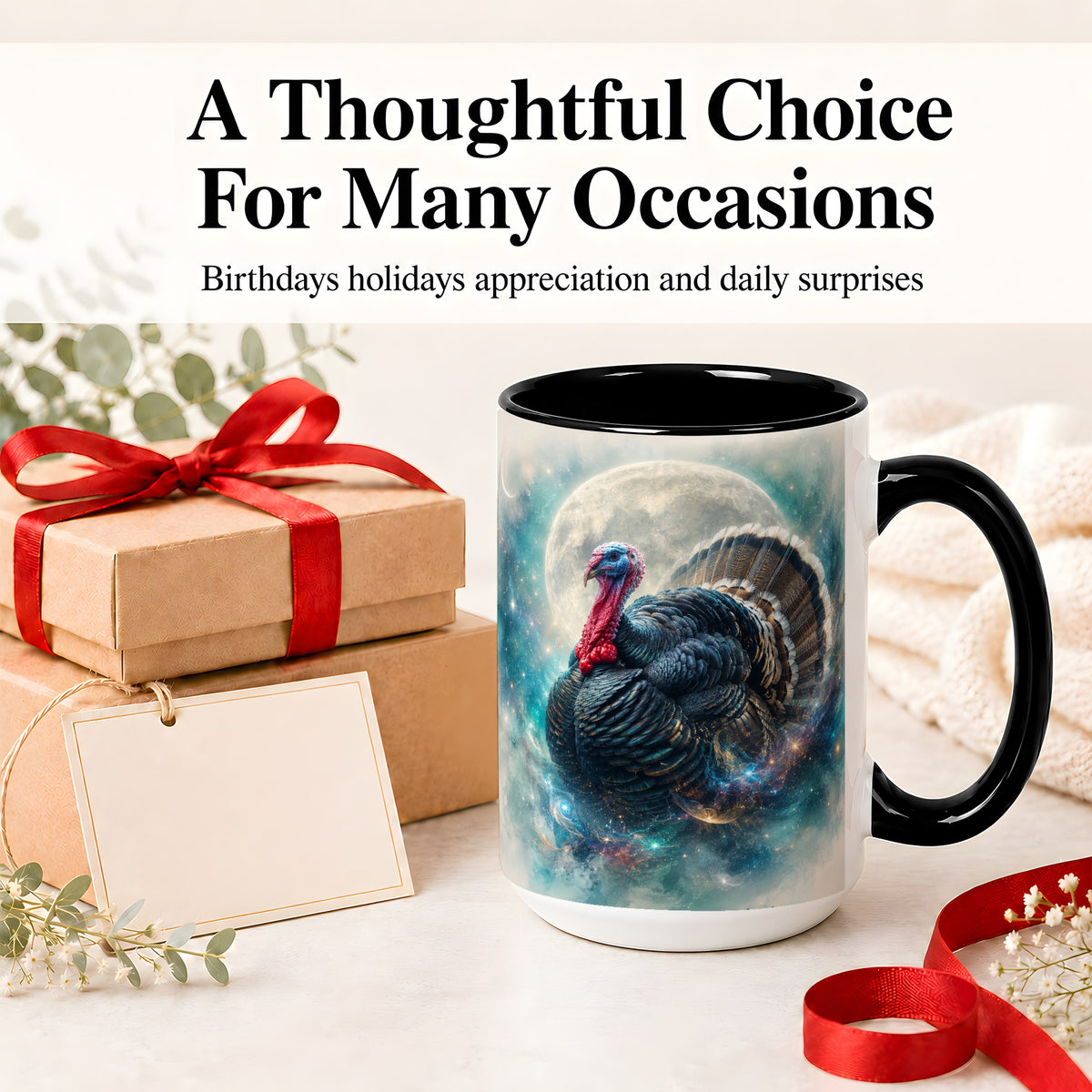 #pl[15oz|Black] Cosmic Thanksgiving Turkey Accent Mug, Mug with Moon Galaxy Art