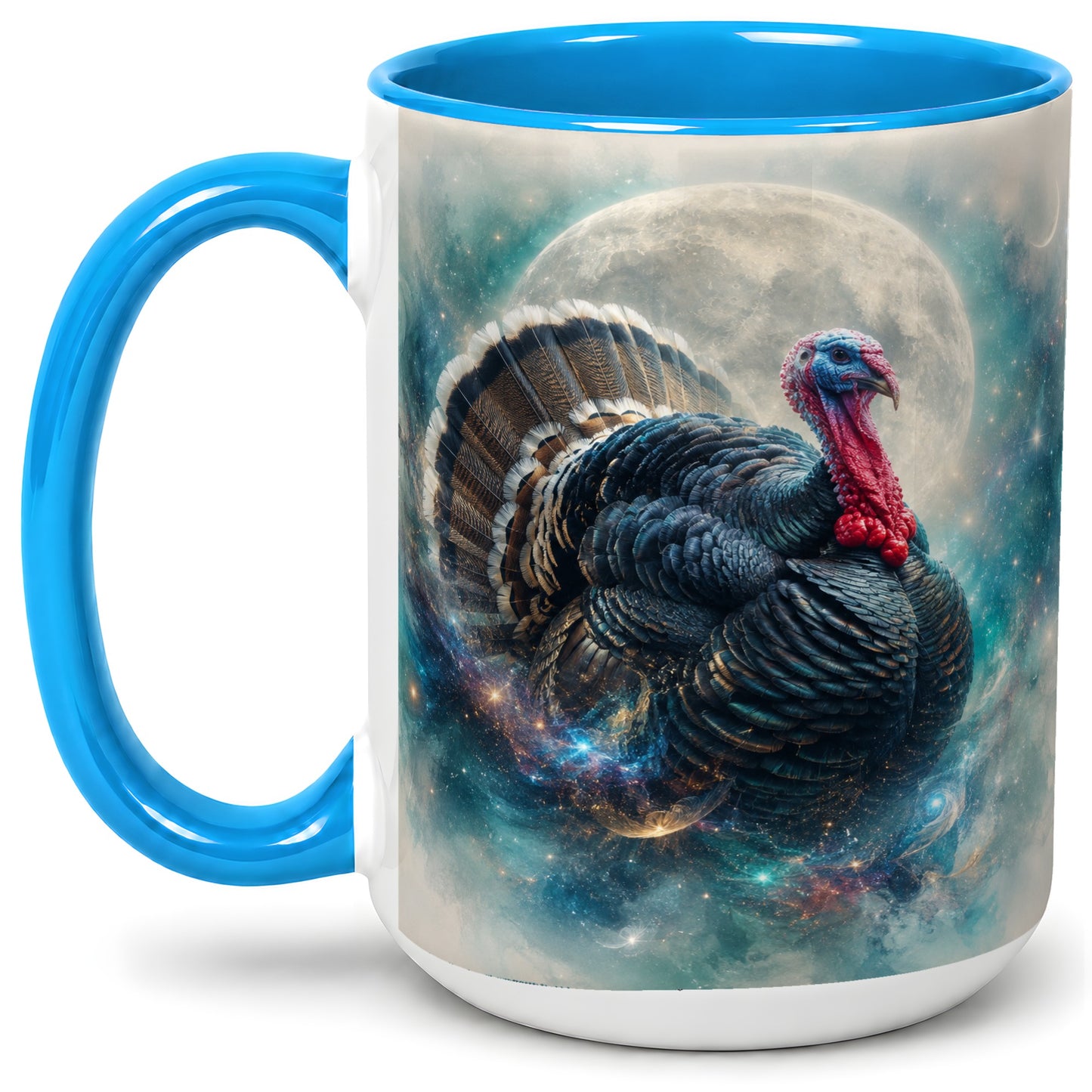 #pl[15oz|Blue] Cosmic Thanksgiving Turkey Accent Mug, Mug with Moon Galaxy Art