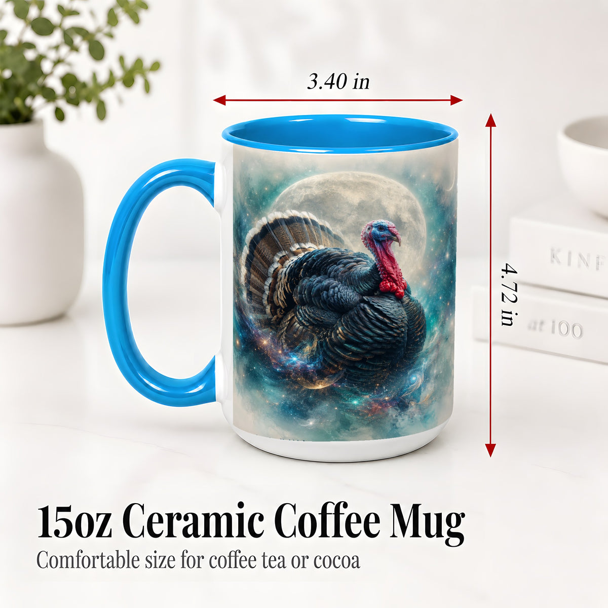 #pl[15oz|Blue] Cosmic Thanksgiving Turkey Accent Mug, Mug with Moon Galaxy Art
