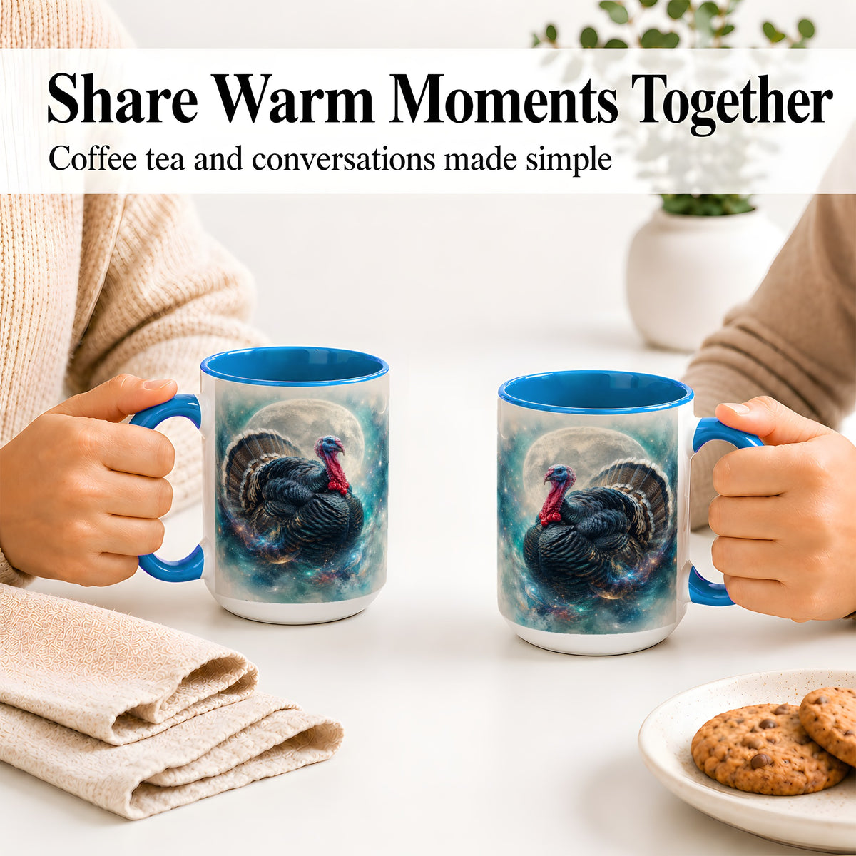 #pl[15oz|Blue] Cosmic Thanksgiving Turkey Accent Mug, Mug with Moon Galaxy Art