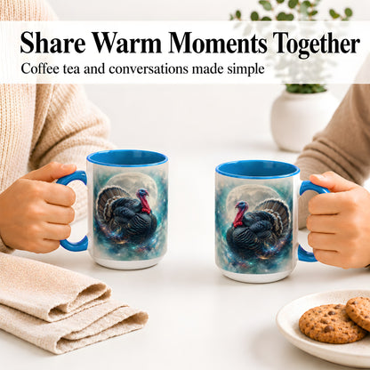 #pl[15oz|Blue] Cosmic Thanksgiving Turkey Accent Mug, Mug with Moon Galaxy Art