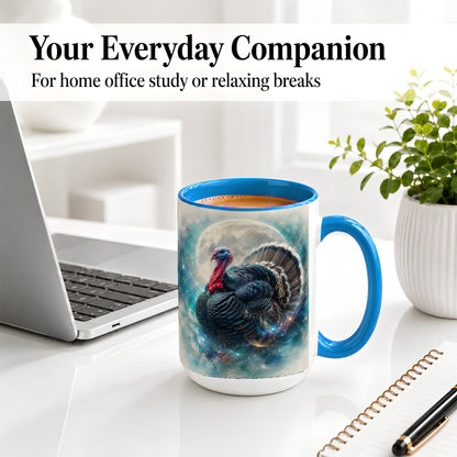 #pl[15oz|Blue] Cosmic Thanksgiving Turkey Accent Mug, Mug with Moon Galaxy Art