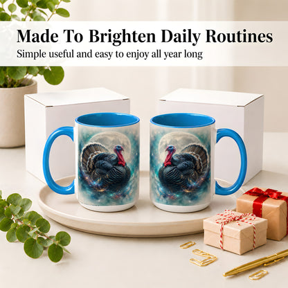 #pl[15oz|Blue] Cosmic Thanksgiving Turkey Accent Mug, Mug with Moon Galaxy Art
