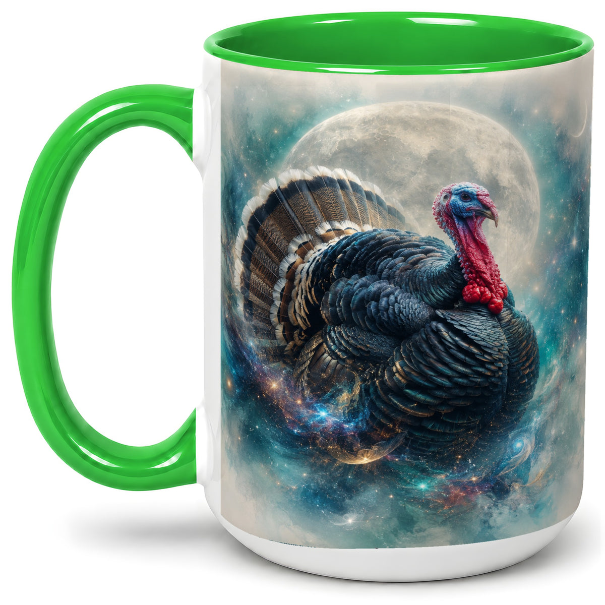 #pl[15oz|Green] Cosmic Thanksgiving Turkey Accent Mug, Mug with Moon Galaxy Art
