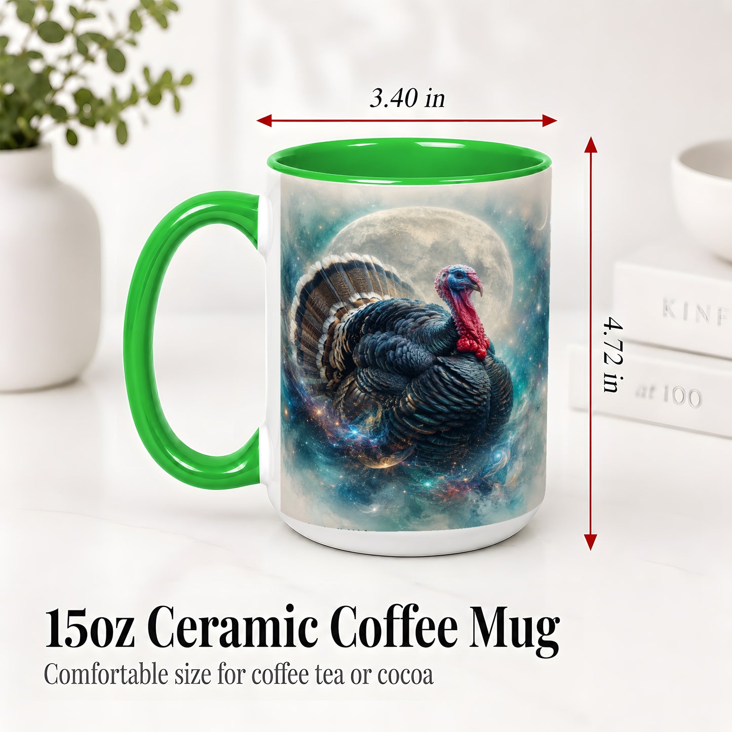 #pl[15oz|Green] Cosmic Thanksgiving Turkey Accent Mug, Mug with Moon Galaxy Art