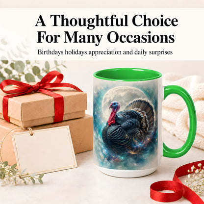 #pl[15oz|Green] Cosmic Thanksgiving Turkey Accent Mug, Mug with Moon Galaxy Art