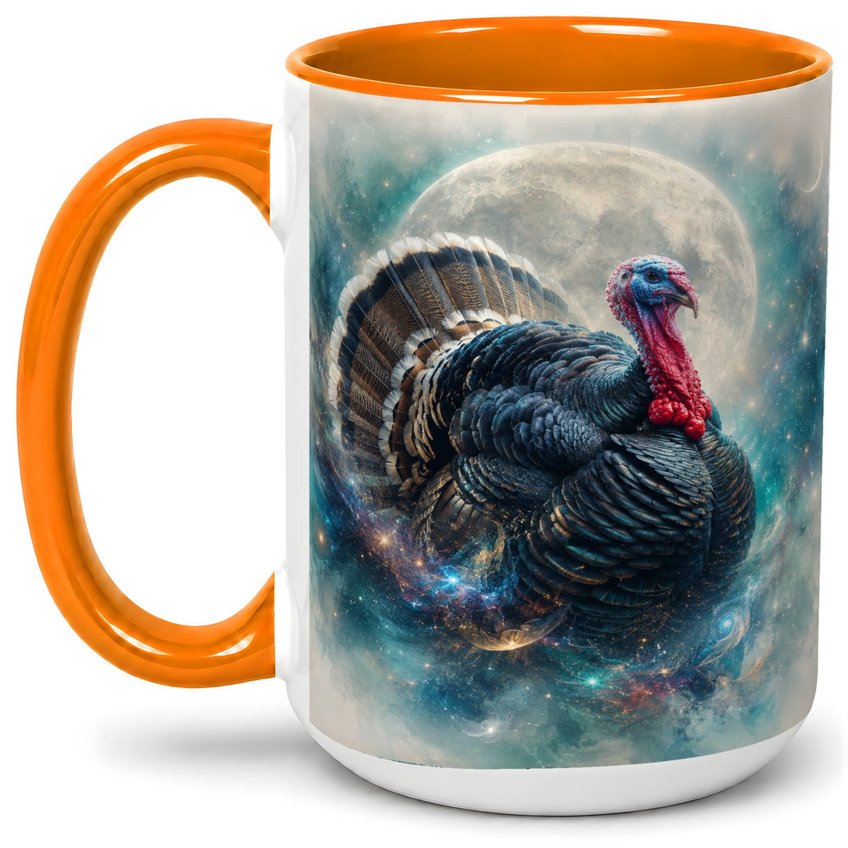 #pl[15oz|Orange] Cosmic Thanksgiving Turkey Accent Mug, Mug with Moon Galaxy Art