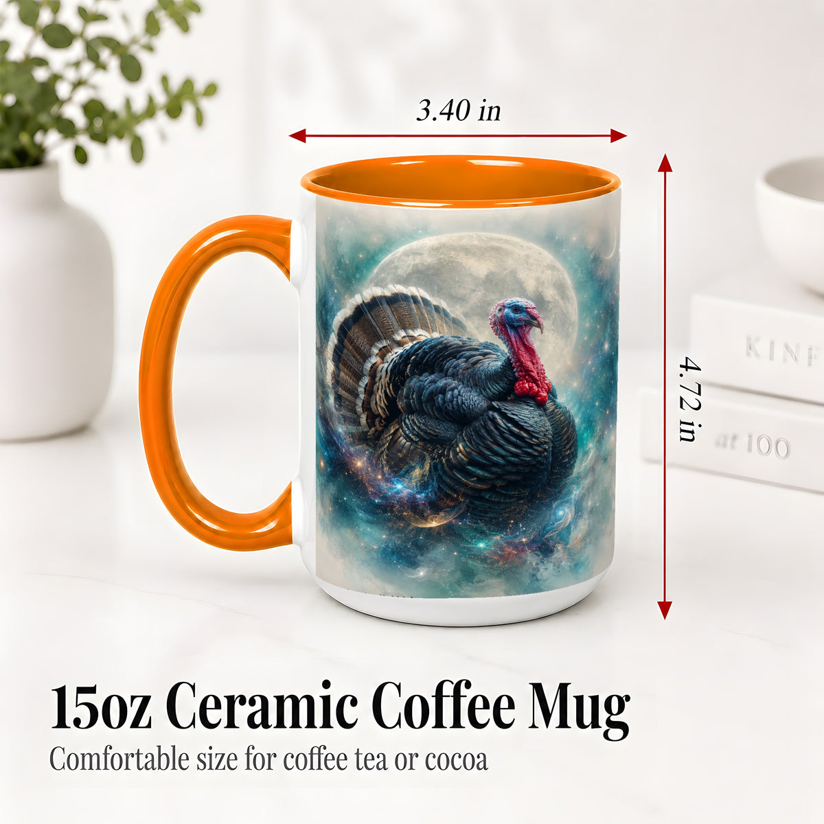 #pl[15oz|Orange] Cosmic Thanksgiving Turkey Accent Mug, Mug with Moon Galaxy Art