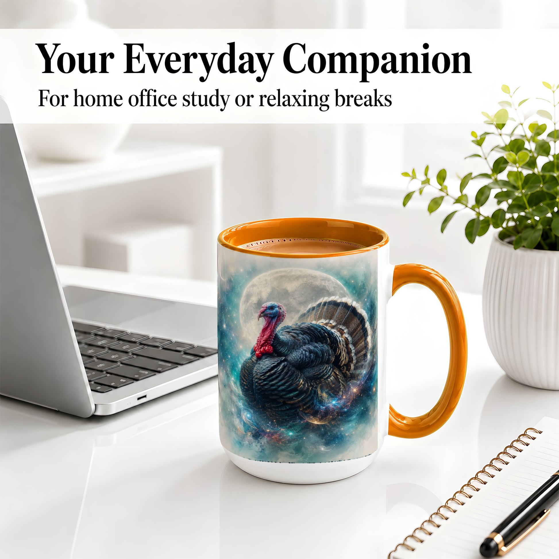 #pl[15oz|Orange] Cosmic Thanksgiving Turkey Accent Mug, Mug with Moon Galaxy Art