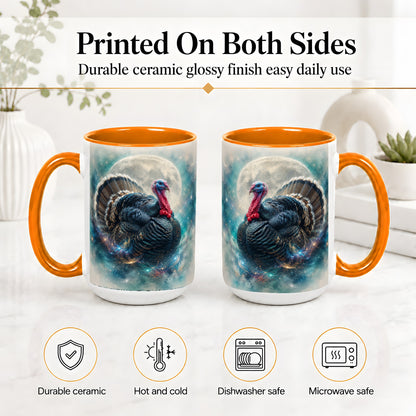 #pl[15oz|Orange] Cosmic Thanksgiving Turkey Accent Mug, Mug with Moon Galaxy Art