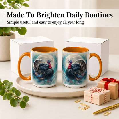 #pl[15oz|Orange] Cosmic Thanksgiving Turkey Accent Mug, Mug with Moon Galaxy Art