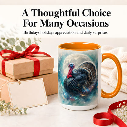 #pl[15oz|Orange] Cosmic Thanksgiving Turkey Accent Mug, Mug with Moon Galaxy Art