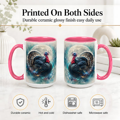 #pl[15oz|Pink] Cosmic Thanksgiving Turkey Accent Mug, Mug with Moon Galaxy Art
