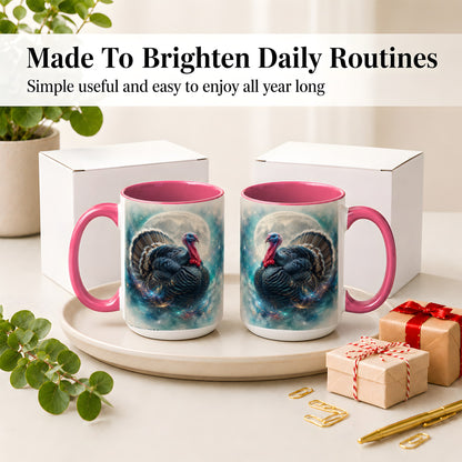 #pl[15oz|Pink] Cosmic Thanksgiving Turkey Accent Mug, Mug with Moon Galaxy Art