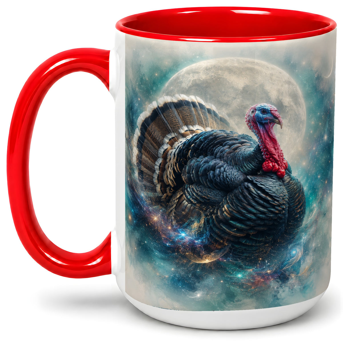#pl[15oz|Red] Cosmic Thanksgiving Turkey Accent Mug, Mug with Moon Galaxy Art