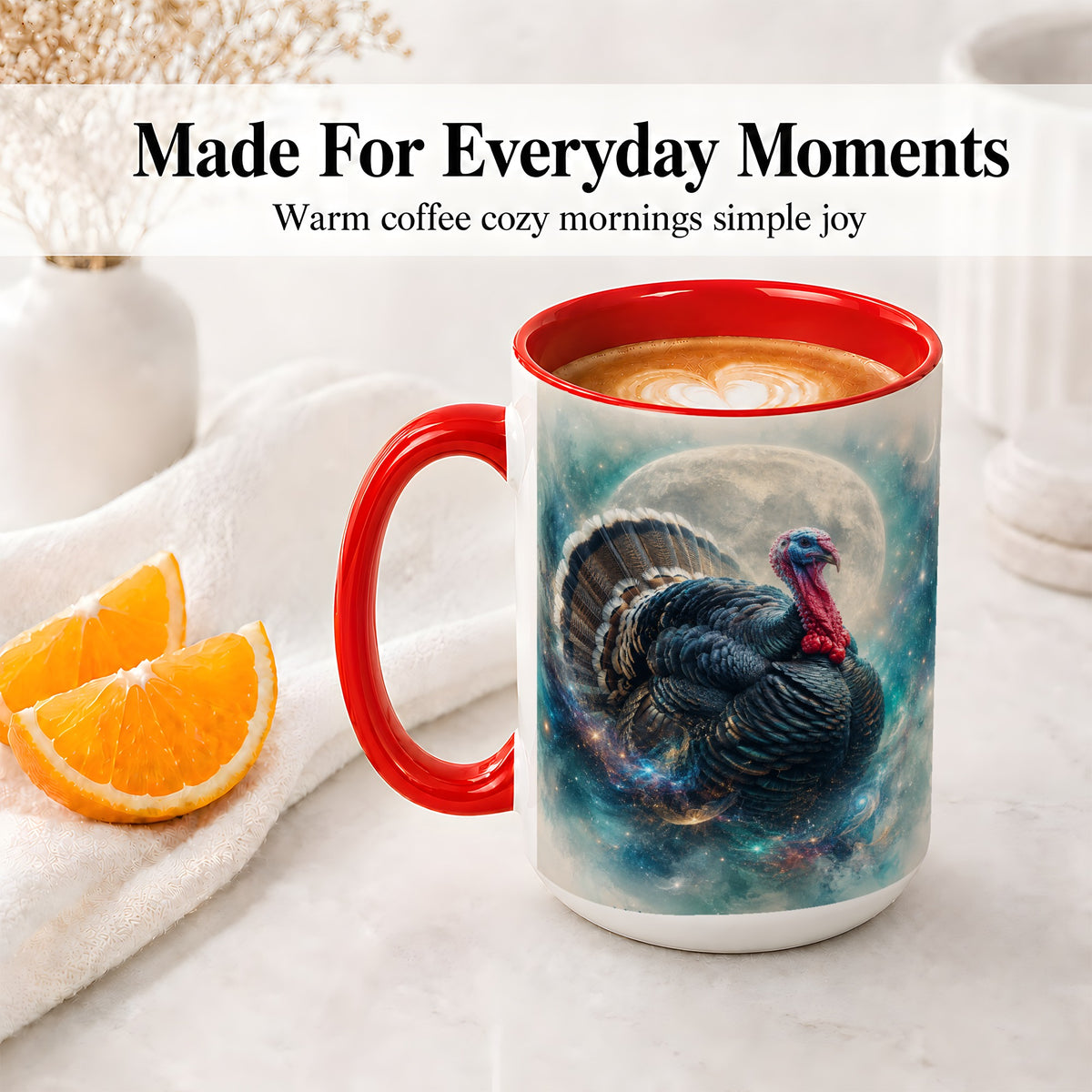 #pl[15oz|Red] Cosmic Thanksgiving Turkey Accent Mug, Mug with Moon Galaxy Art