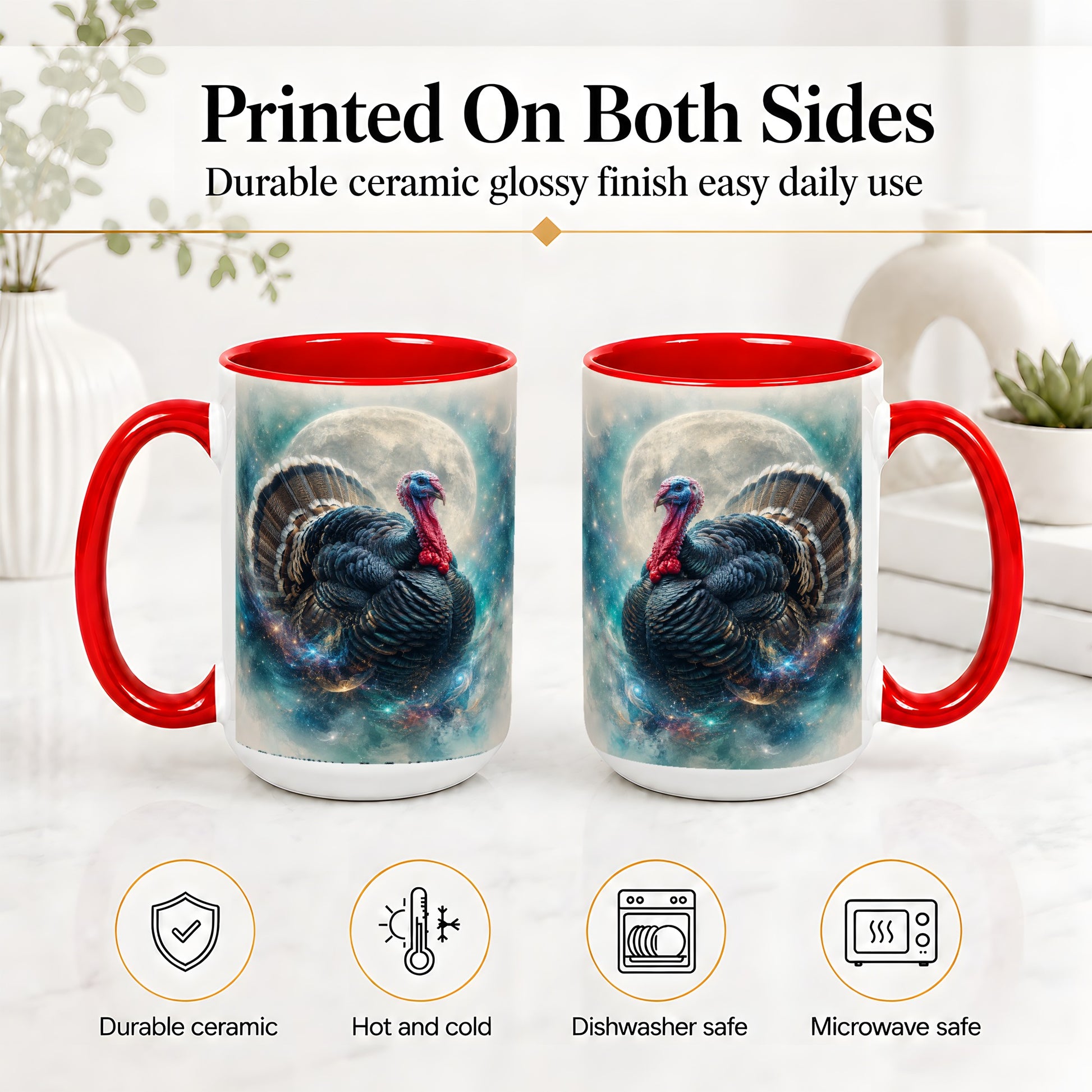 #pl[15oz|Red] Cosmic Thanksgiving Turkey Accent Mug, Mug with Moon Galaxy Art
