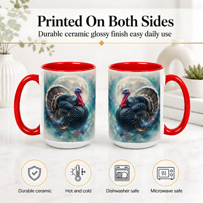 #pl[15oz|Red] Cosmic Thanksgiving Turkey Accent Mug, Mug with Moon Galaxy Art