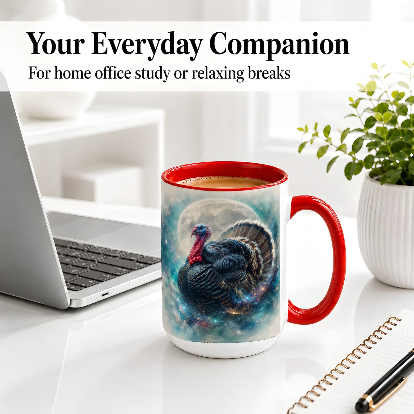 #pl[15oz|Red] Cosmic Thanksgiving Turkey Accent Mug, Mug with Moon Galaxy Art