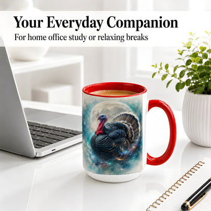 #pl[15oz|Red] Cosmic Thanksgiving Turkey Accent Mug, Mug with Moon Galaxy Art