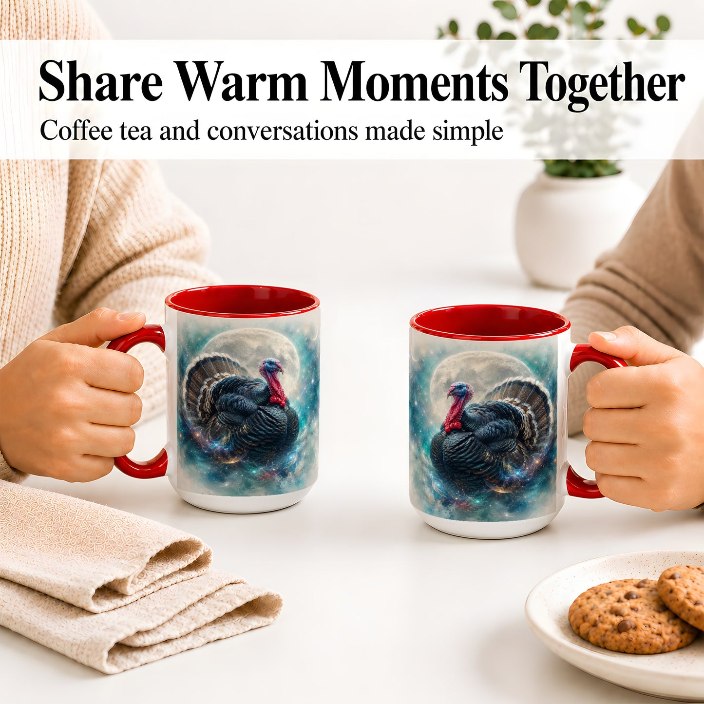 #pl[15oz|Red] Cosmic Thanksgiving Turkey Accent Mug, Mug with Moon Galaxy Art