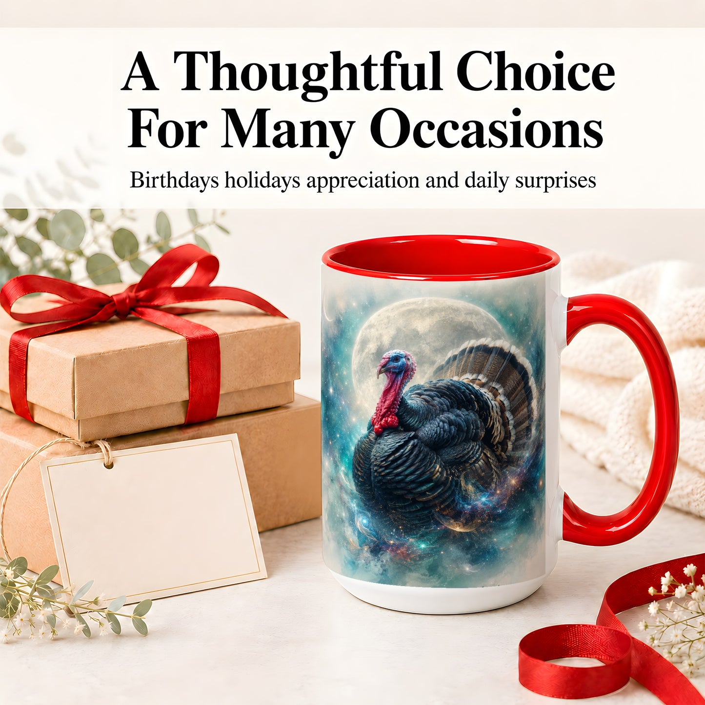 #pl[15oz|Red] Cosmic Thanksgiving Turkey Accent Mug, Mug with Moon Galaxy Art