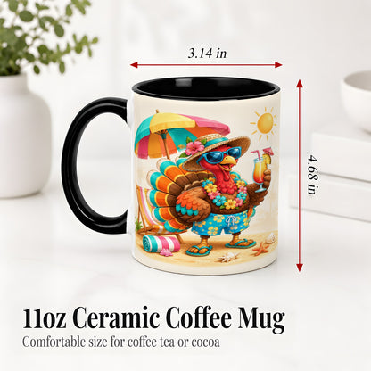 #pl[11oz|Black] Tropical Turkey Accent Mug, Mug with Colorful Beach Vacation Art