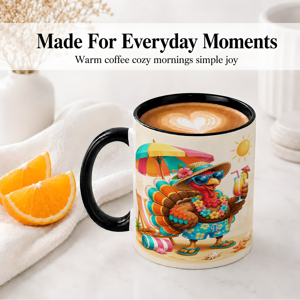 #pl[11oz|Black] Tropical Turkey Accent Mug, Mug with Colorful Beach Vacation Art
