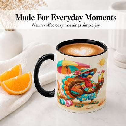 #pl[11oz|Black] Tropical Turkey Accent Mug, Mug with Colorful Beach Vacation Art